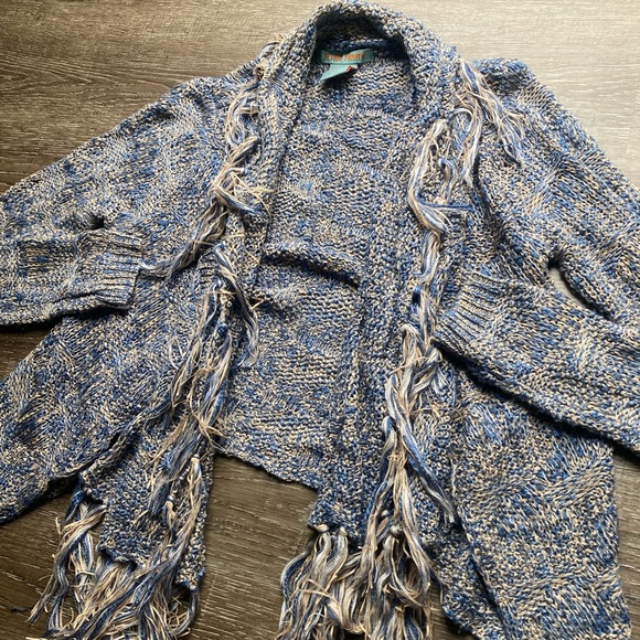Flying Tomato Knit Cardigan Blue Fringe Size Large - Picture 3 of 5
